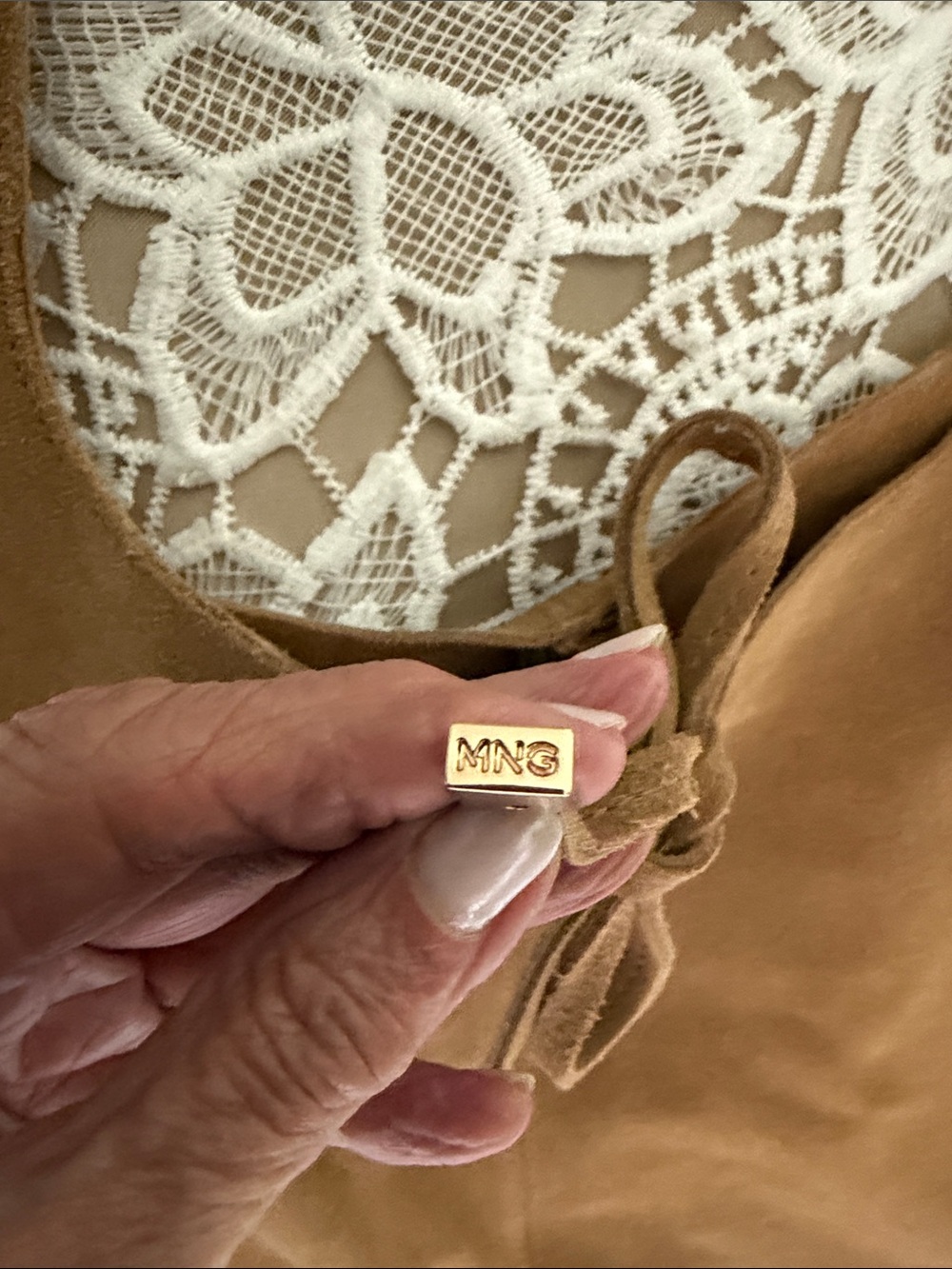 Mango All Leather Beige Suede Shoulder Shopping Bag - Picture 2 of 9